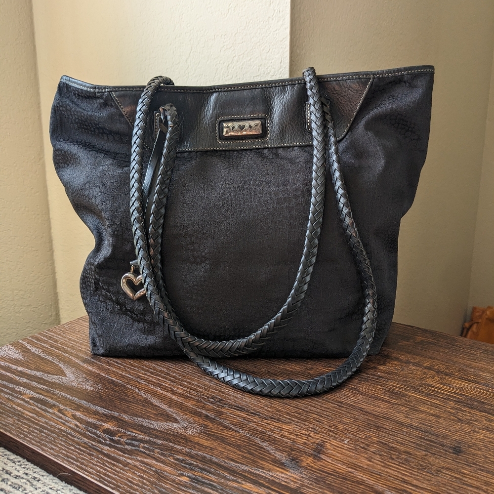 Brighton Black Animal Print and Leather Tote Should Bag Purse